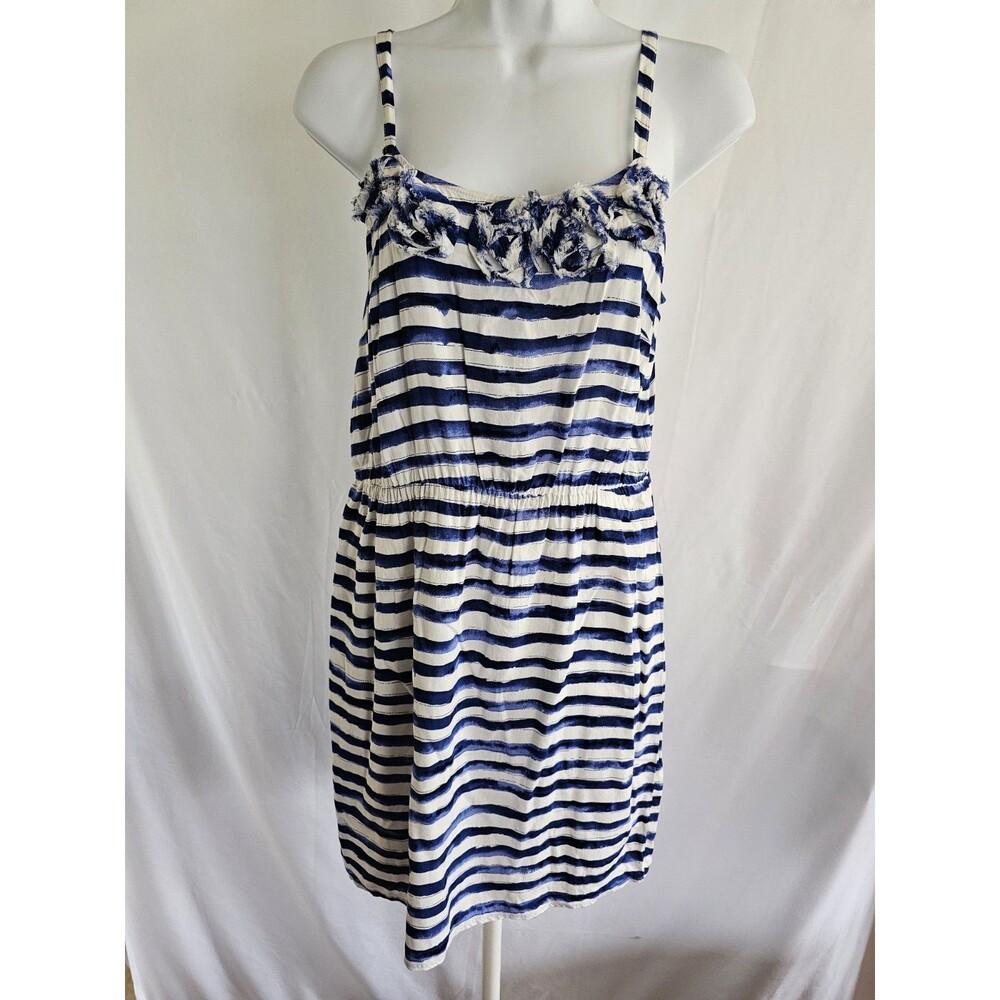 Ann Taylor Loft Women's Blue and White Striped Sundress Size 6